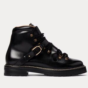 Ralph Lauren Dimicia Welington Burnished Black Bootie with Glossy Finish